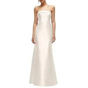 Alfred Sung Women's Strapless Satin Trumpet Gown Dress Lined Ivory Size 8 NWOT